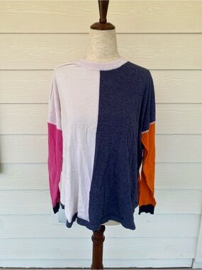 Zaket and Plover Colorblock Crewneck Sweater Small  - Pink, Navy & Orange